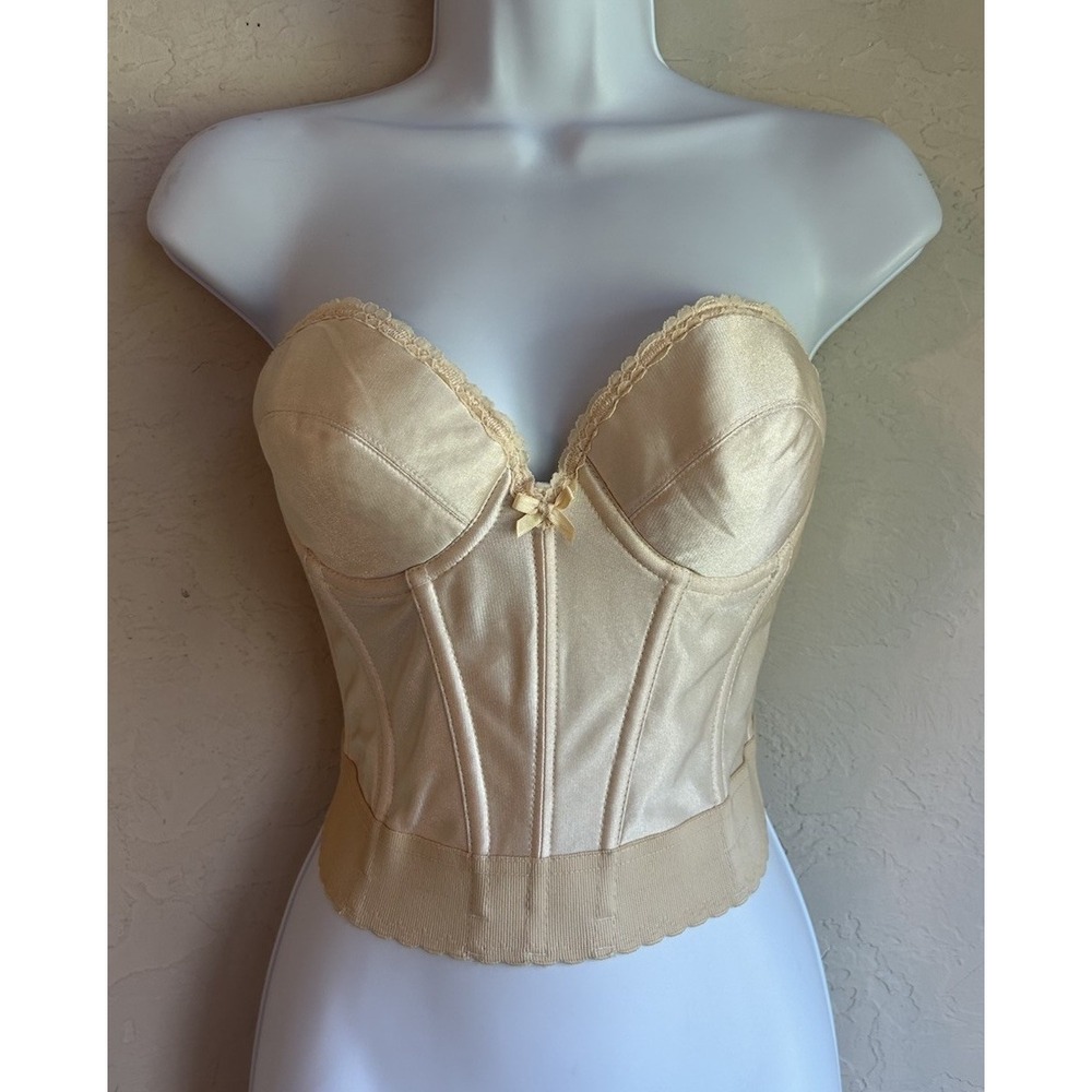 Vintage 70s Mary Jean Bridal Corset Bustier Bra 36B Low Back Ivory Boned Retro